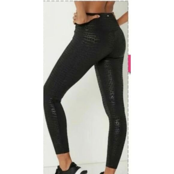 PINK Victoria's Secret Pants - PINK Victoria's Secret Active Black Croc Shine Ultimate V High Waist Leggings XL